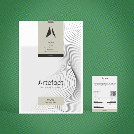 Aruco packaging with Artefact branding on a green background