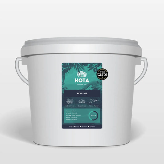 White container with Kota Coffee Co. label on a white background