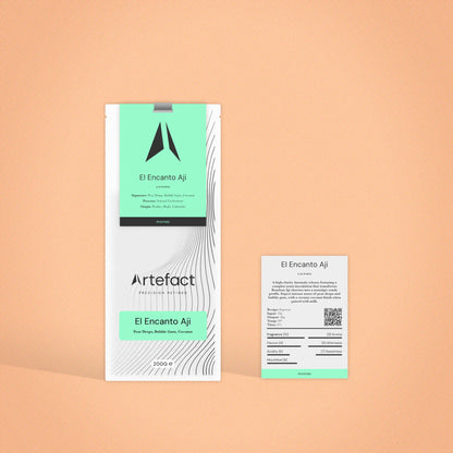 Product packaging with 'Artefact' branding on a peach background