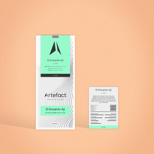 Product packaging with 'Artefact' branding on a peach background