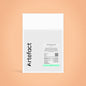 White product packaging with black text on a peach background