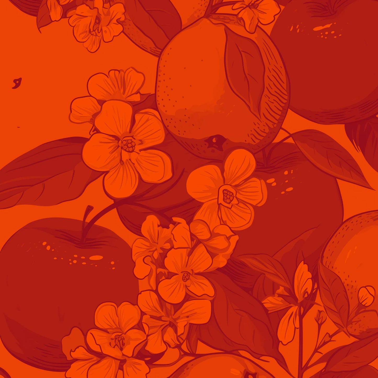 Illustration of apples and flowers on an orange background